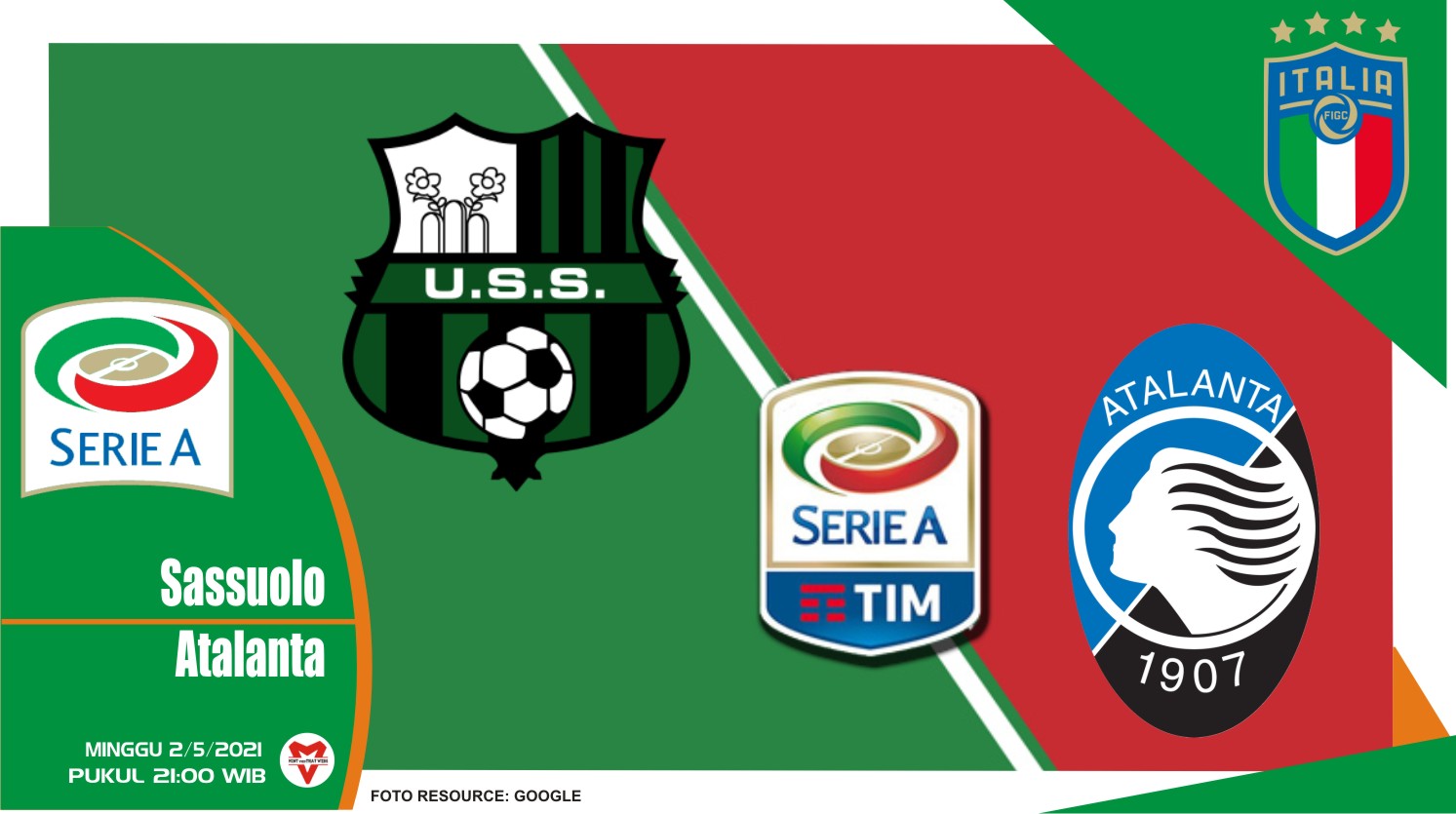 Prediksi Pertandingan Sassuolo vs Atalanta - 2 Mei 2021